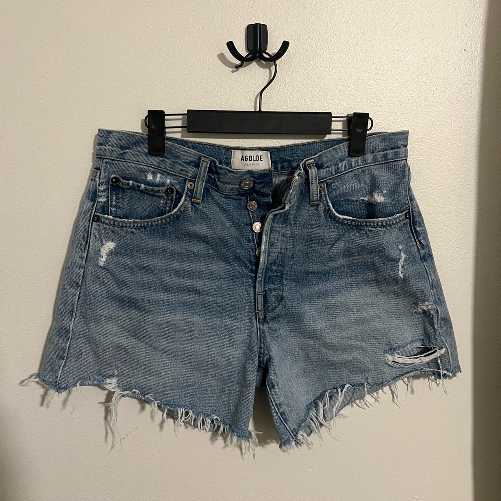 Agolde Parker Long  Size 28 Denim Blue Women's Distressed Shorts